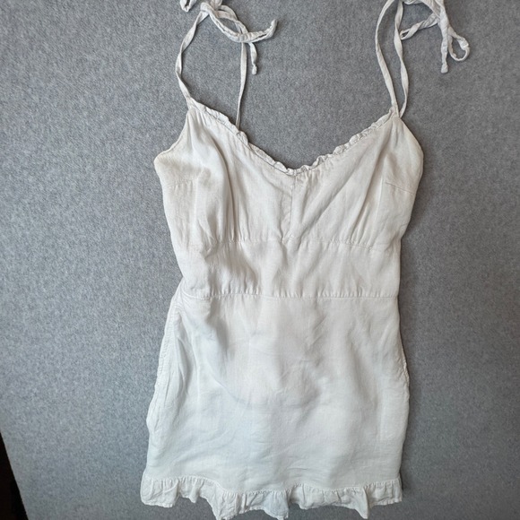 Abercrombie Fitch White Linen Blend Smocked‎ Sundress Tie Straps Mini Dress XS - Picture 10 of 11